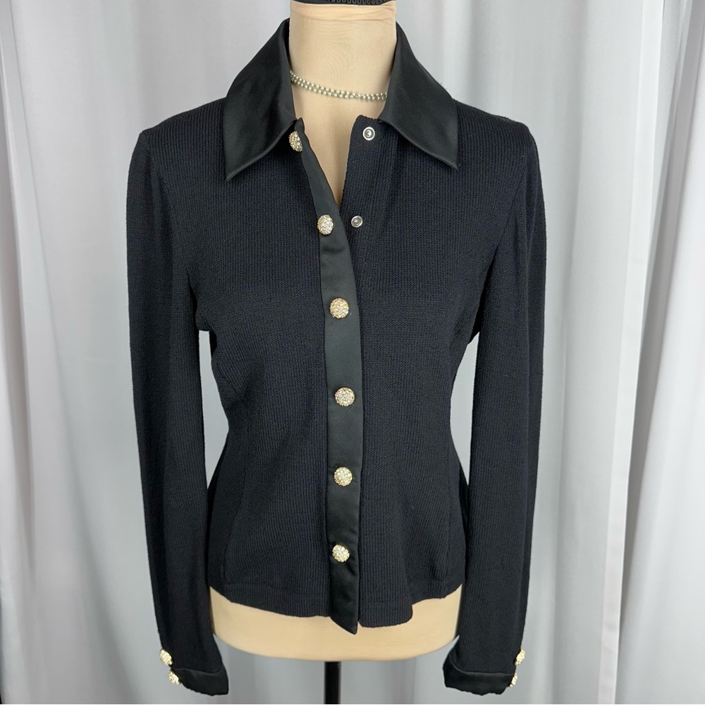 St. John Evening Marie Gray Black Rhinestone Button‎ Jacket Sz 4 Quiet Lux READ